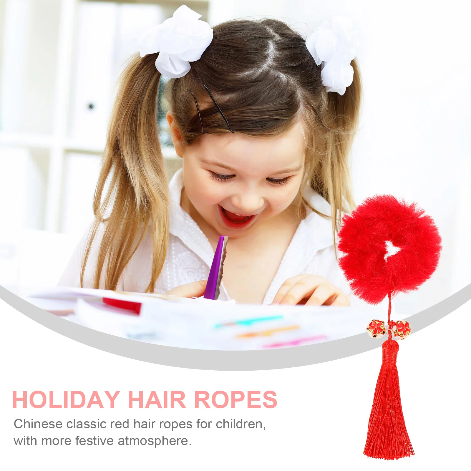 

Red Fringe Hairbands 2 Pairs New Year Headdress Kids Hair Rope Accessories Holiday Decor Ponytail Holders Festive Party