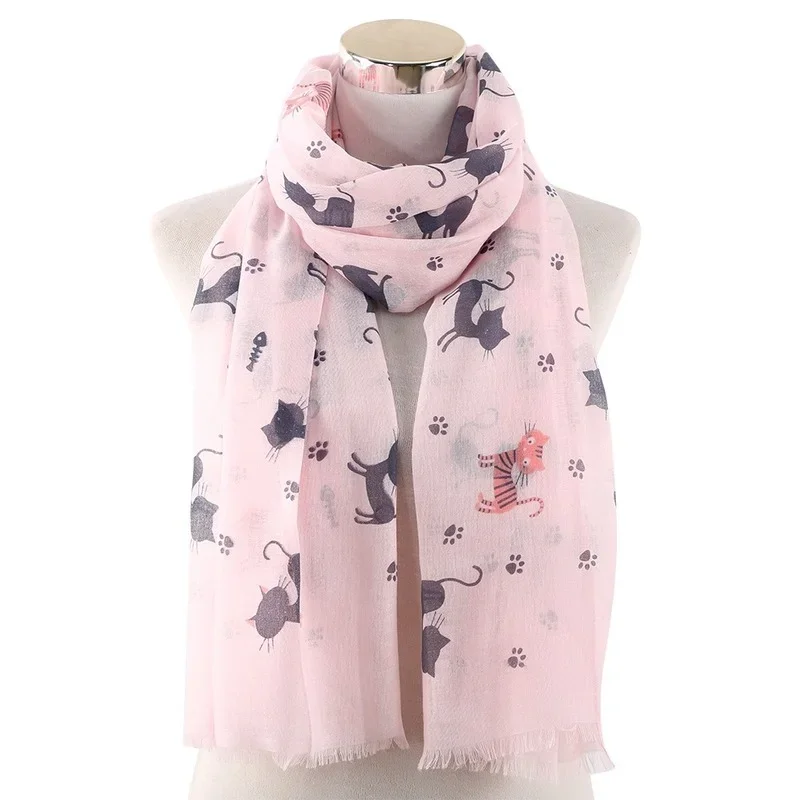 Fashion Cat Footprint Printing Woman Scarf Cotton Scarves Outdoors Relaxation Neckerchief Shawl Keep Warm To Prevent The Wind