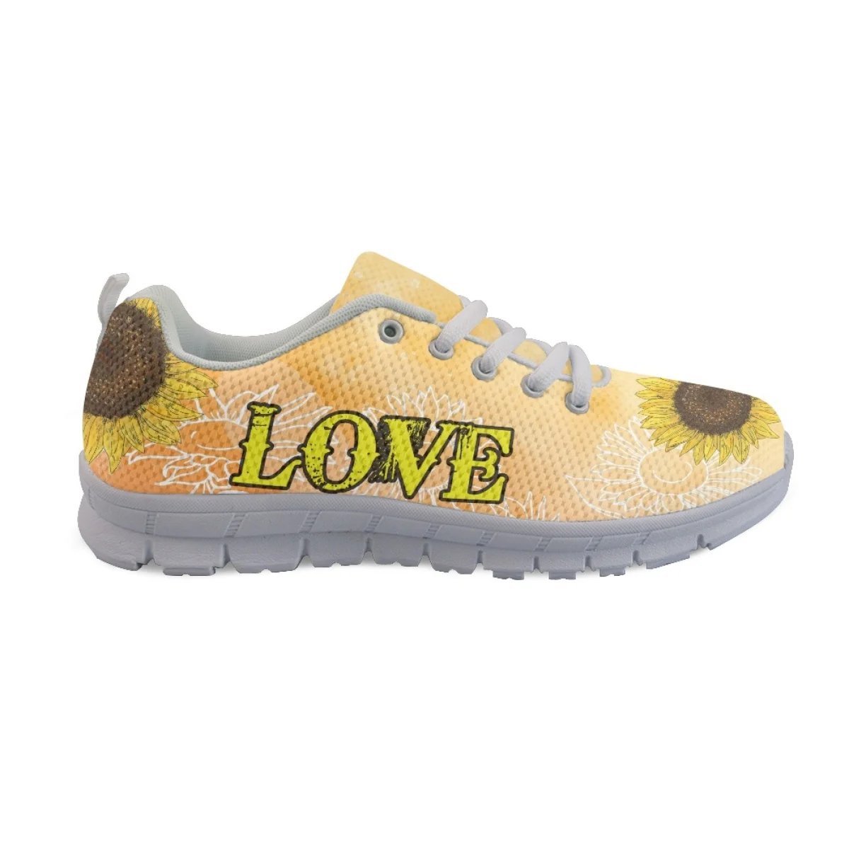 INSTANTARTS New Casual Sneakers Peace And Love Sunflower Design Flat Shoes for Women Wear Resistant Vulcanized Shoes Chaussure