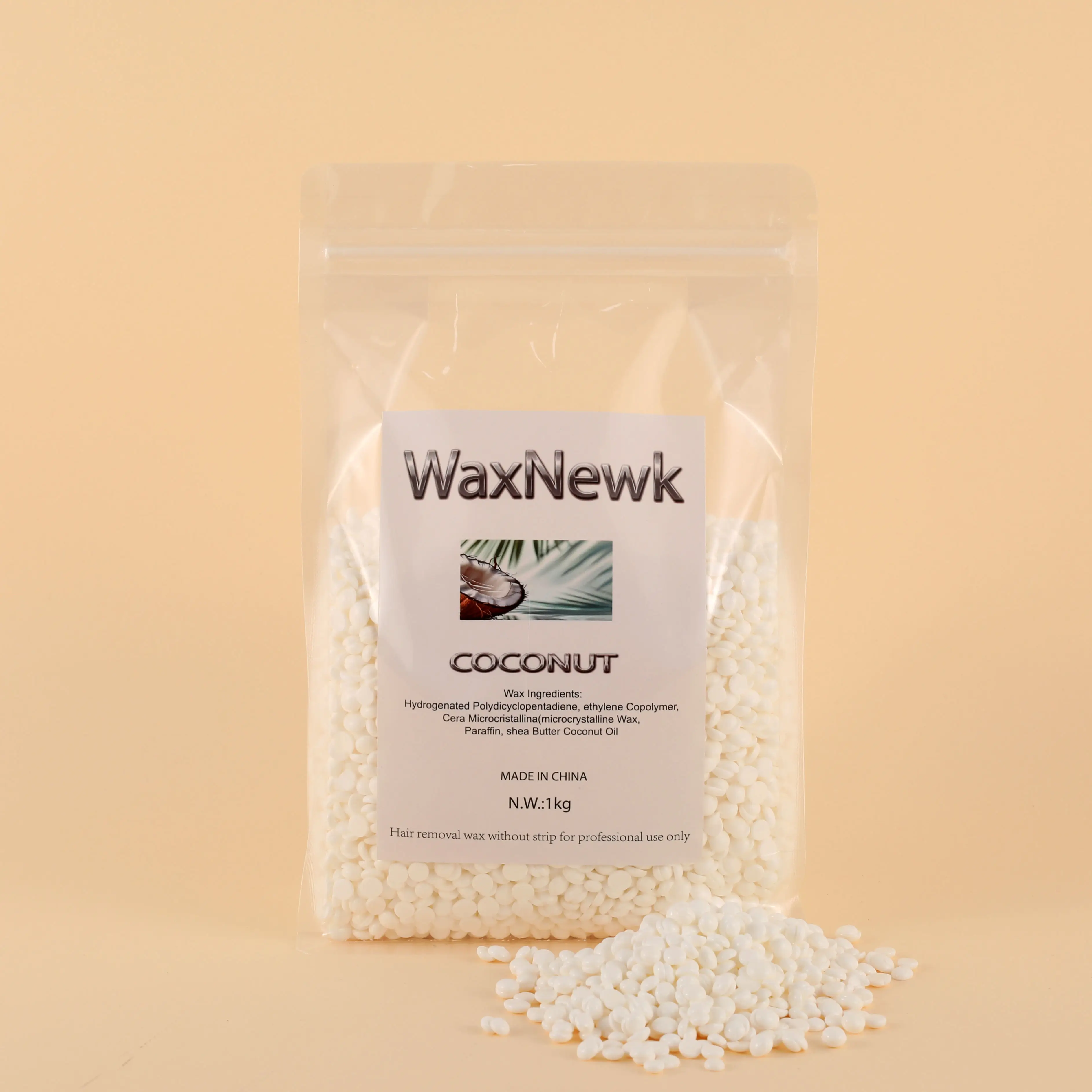 WaxNewK coconut hypoallergenic wax sensitive skin Spa choice rosin free multidirection hard wax 2.2Lb / 1kg white coconut wax