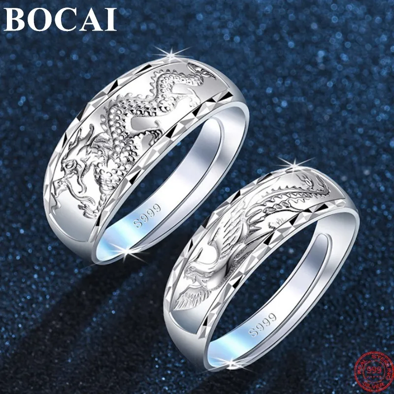 BOCAI S999 Sterling Silver Rings for Men Women New Fashion Relief Loong Phoenix Platinum Plating Argentum Lover's Jewelry