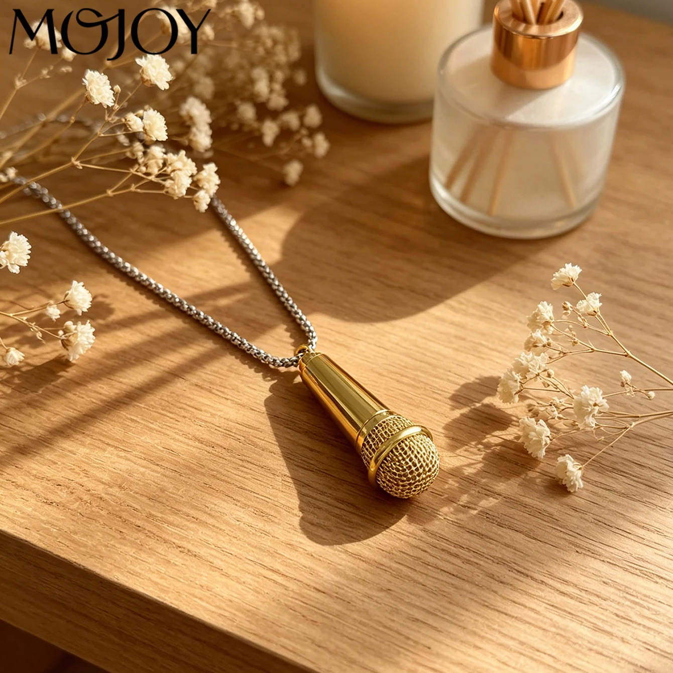 MOJOY Exquisite Creative Microphone Pendant Necklace For Men And Women Punk Hip-Hop Fashion Jewelry Couple Friend Gift wholesale