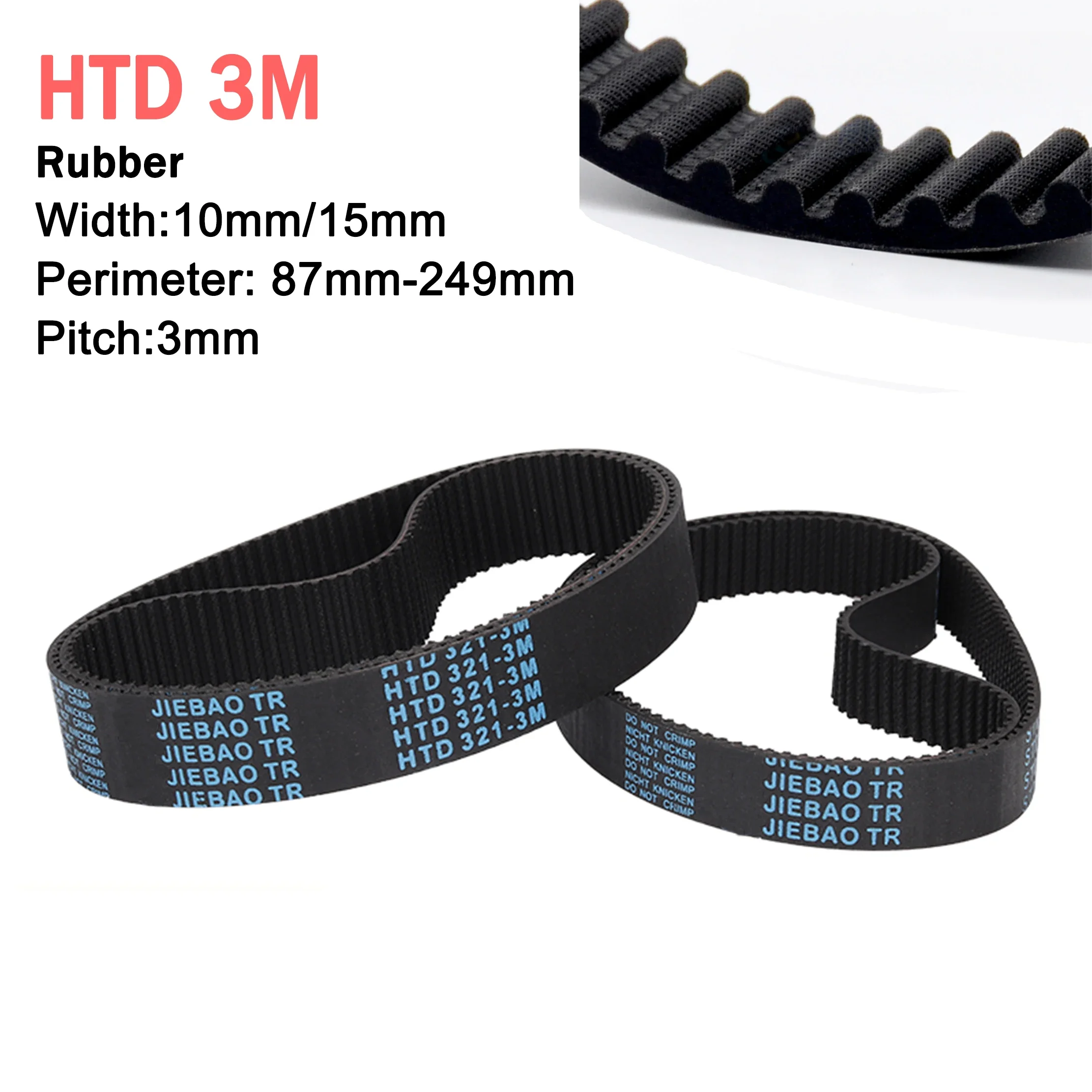 HTD 3M Timing Belt Perimeter 87/90/105/108/111/120-249mm 10/15mm Width RubbeToothed Belt Closed Loop Synchronous Belt pitch 3mm
