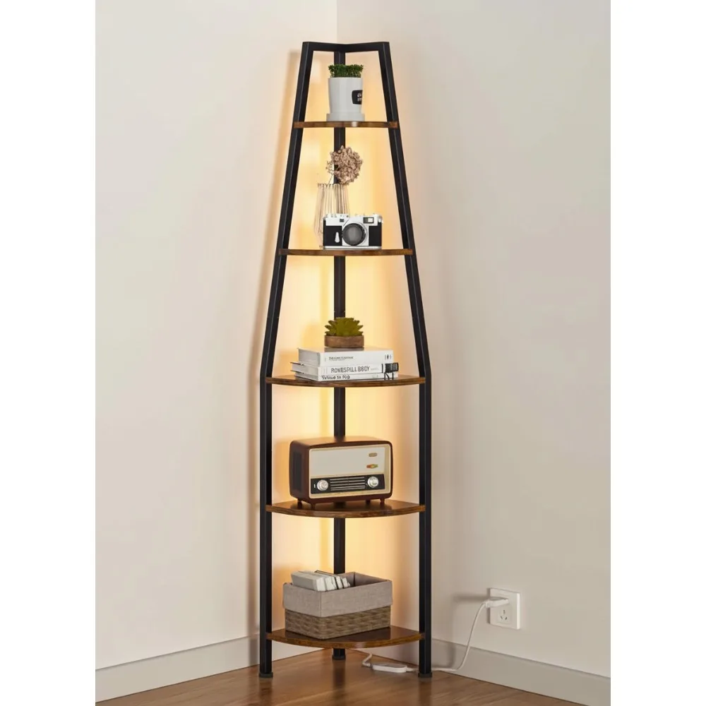 

5-Tier Corner Shelf with LED Lights, 67.2" Tall Storage Rack for Bedroom, Living Room, Plant Display