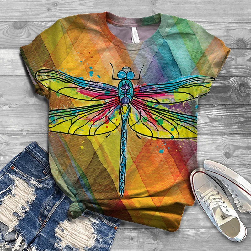 

Summer Dragonfly 3D Printed T-Shirts Woman Fashion Harajuku Tees Tops Short Sleeve T Shirt Women's Oversized Streetwear Clothing