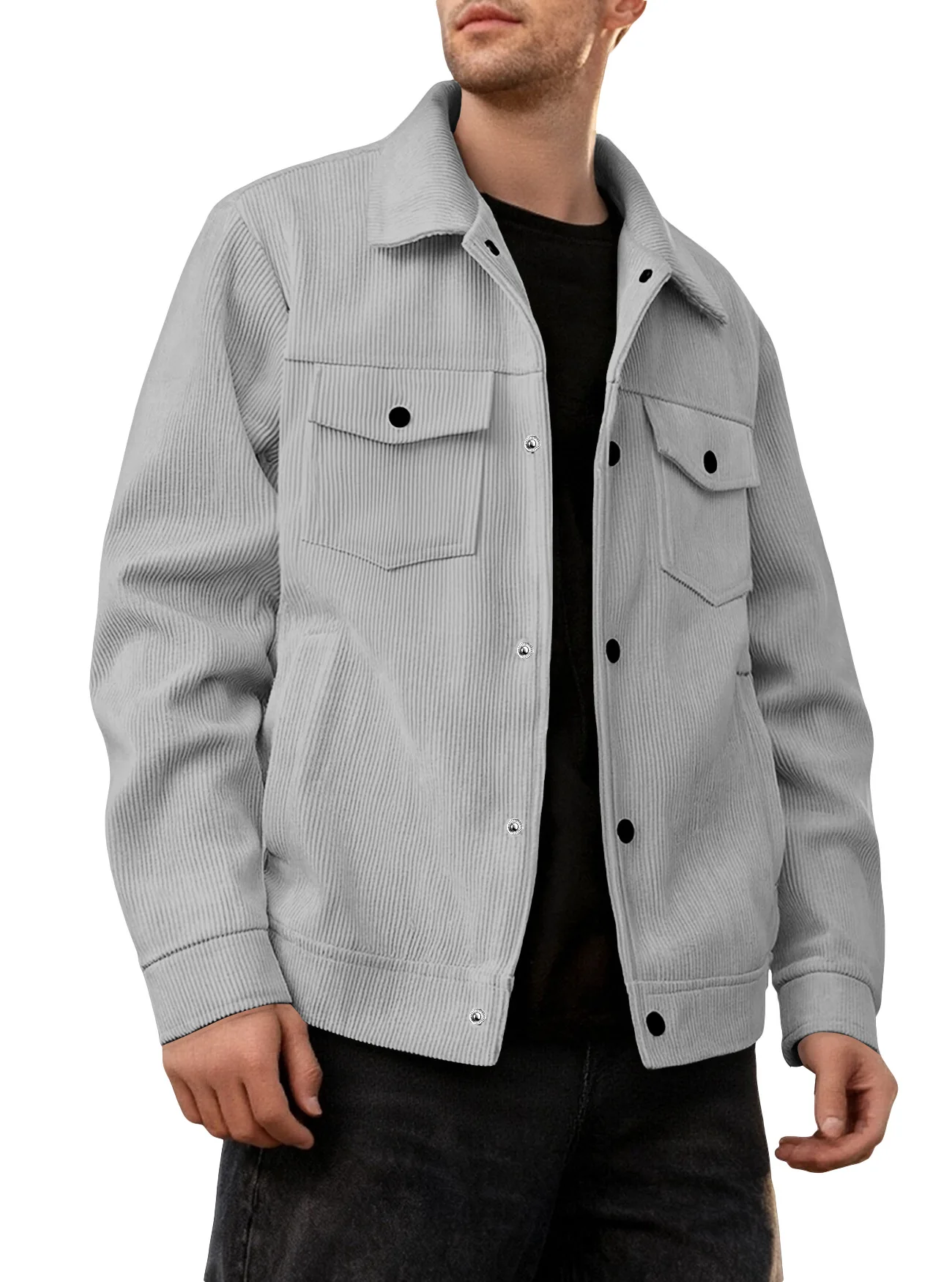 Picture 3: Men's European Size Casual Sports Jacket - Corduroy Single-Breasted Outerwear with Pocket Design