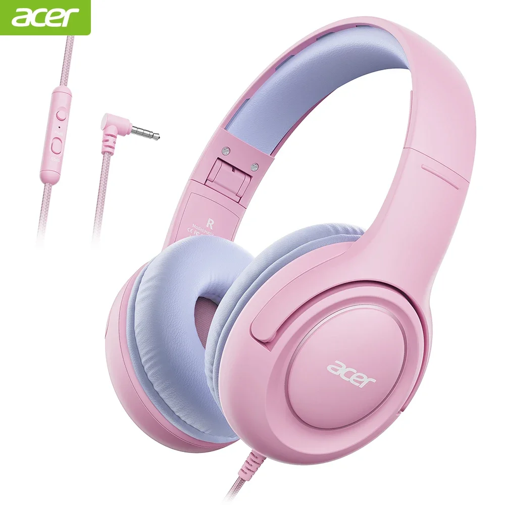 Acer HK03 Kids Bedrade hoofdtelefoon voor school 85/94dB Volumeregrenzer 3,5 mm jack Opvouwbare stereogeluid Headset voor meisjes Jongen Geschenken