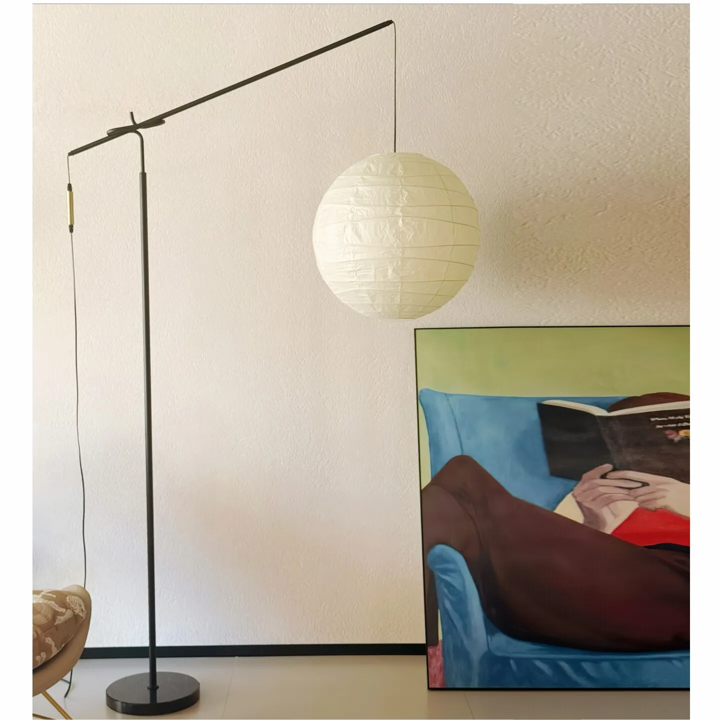 Round Ball Paper Floor Lamp Japanese-Style Wabi Sabi Fishing Rod High-Size Floor Light for Living Room Study In Corner Atmospher