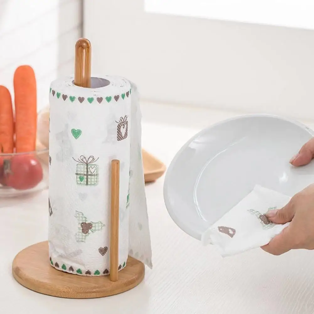 

Paper Roll Holder Bamboo Paper Holder Countertop Napkin Paper Towel Stand Dispenser Organizer Kitchen Bathroom Supplies