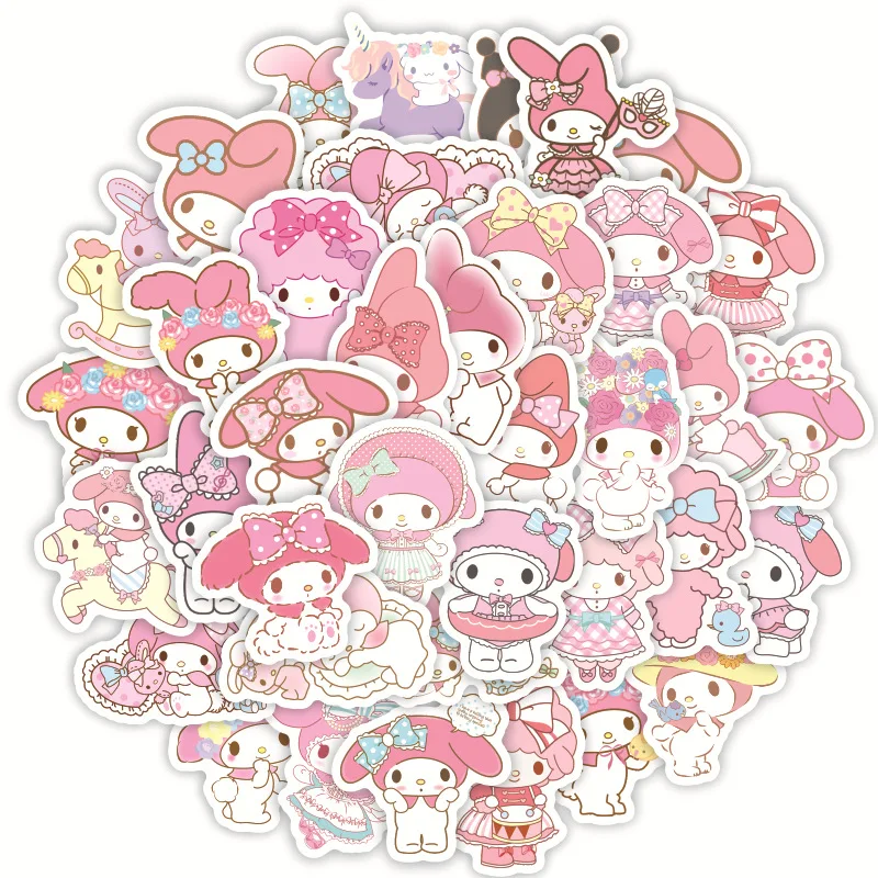 40 Pegatinas de Sanrio My Melody, Pegatinas de Dibujos Animados de Melody Rabbit para Cuadernos, Laptops, Maletas, Calcomanías Impermeables, Pegatinas de Juguete