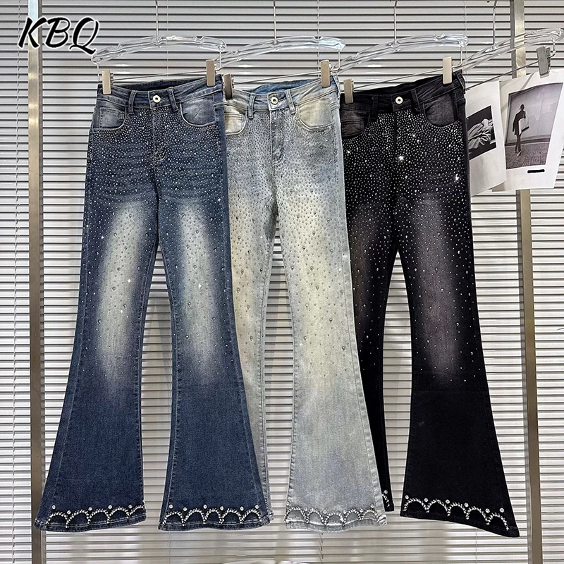 

KBQ однотонные брюки-клеш с бриллиантами и темпераментом для женщин, утягивающие минималистичные шикарные брюки с высокой талией, женский модный стиль