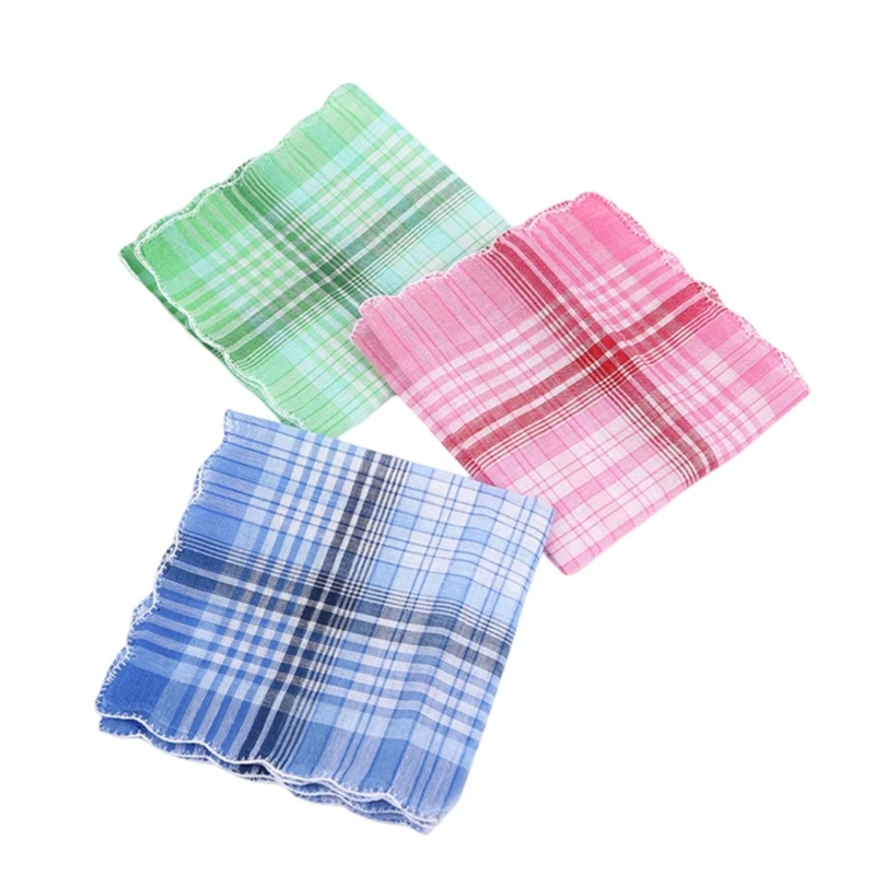 Cotton Checked Handkerchief Towel for AllAge Big Bandanas Towel Facecloth Women Man Sweat Wipe Towel Accessories 5PCS