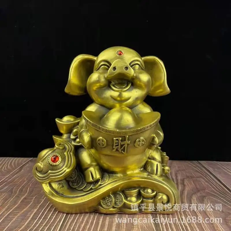 Copper pig figurine, pure copper, golden pig, zodiac pig, lucky pig, symbolizing good fortune and prosperity, pig-shaped ingot,
