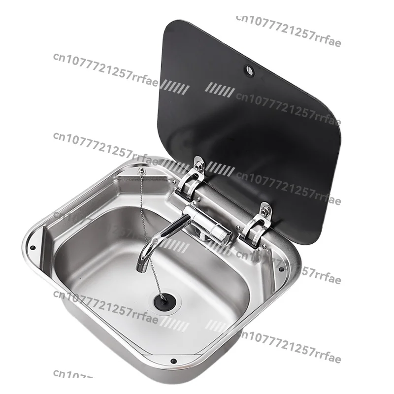 RV Sink with Cover Kitchen Wash Basin Vegetable Basin Folding Clamshell Single Slot Stainless Steel Square Sink Household