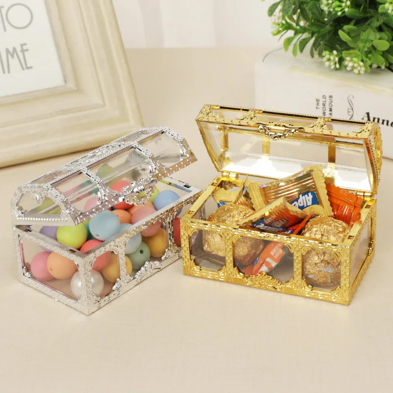 Mini Gold/Silver Vintage Transparent Jewelry Storage Box Clear Candy Pirate Storage Organizer Trinket Keepsake Treasure Chest