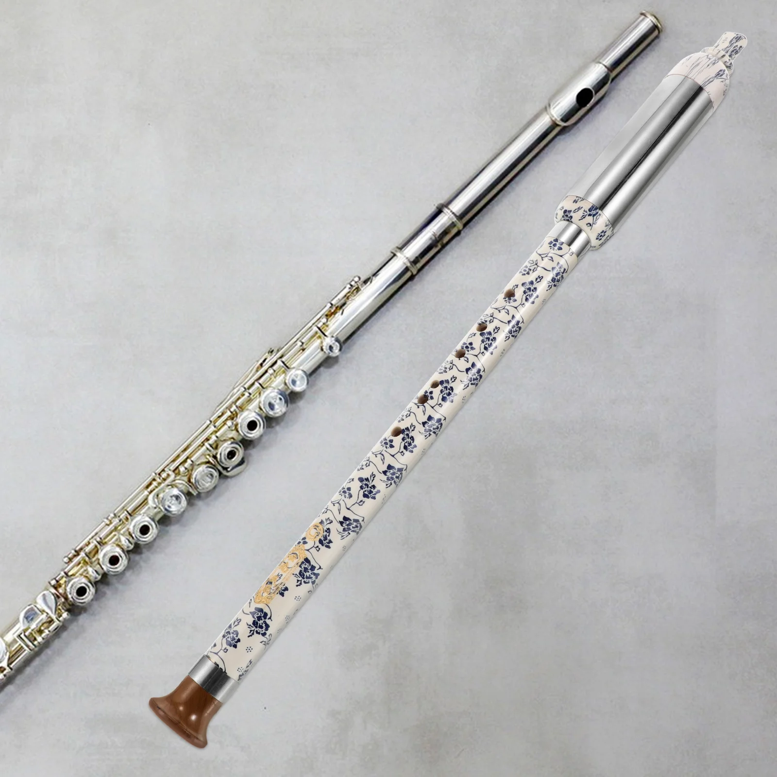 

G Tuning Ethnic Bawu Flute Traditional Vertical Chinese Wind Instrument Elegant Blue White Design Detachable for Travel
