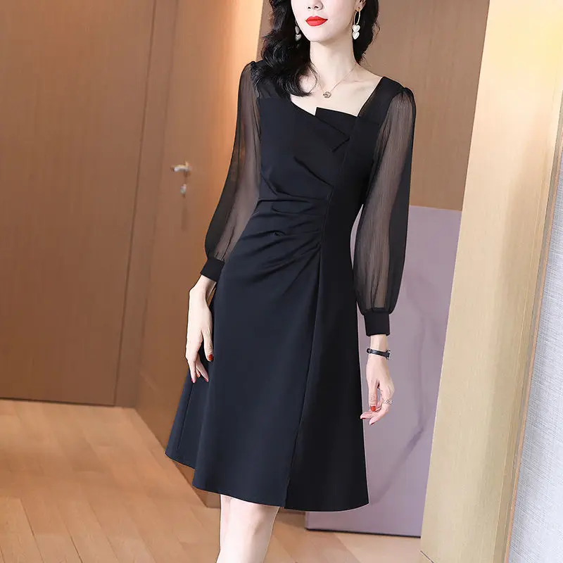 

Spring dress female 2023 dress is thin black temperament French A word skirt Hepburn small black skirt winter long sleeve dress