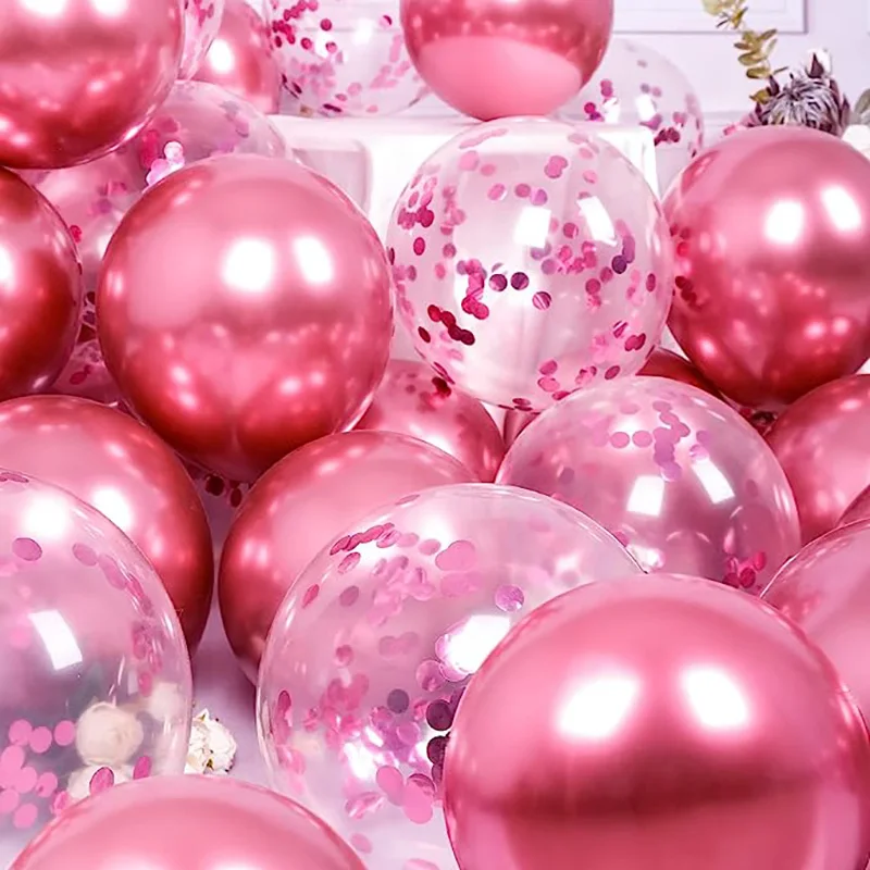 10pcs 12inch Pink Balloons Confetti Chrome Metallic Latex Balloon Christmas Baby Shower Birthday Wedding Party Decorations