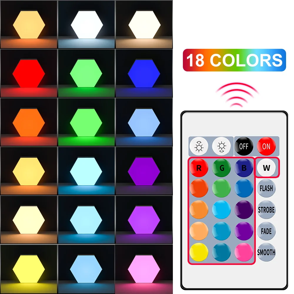 Colorful LED Hexagon Light DIY Sensitive Wall Lights For Home RGB Quantum Lamp Dimmable Atmosphere Night Light Remote Control