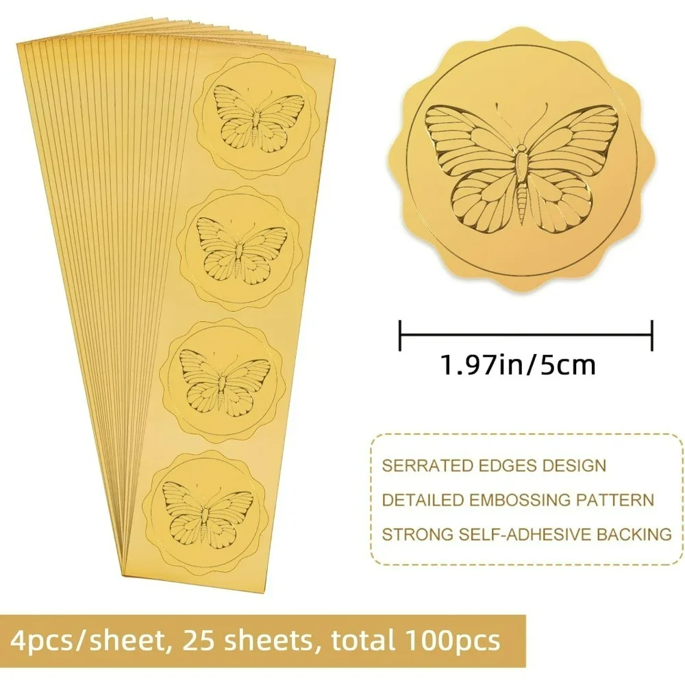 Butterfly Gold Foil Seals Wedding Embossed Certificate Seals 2