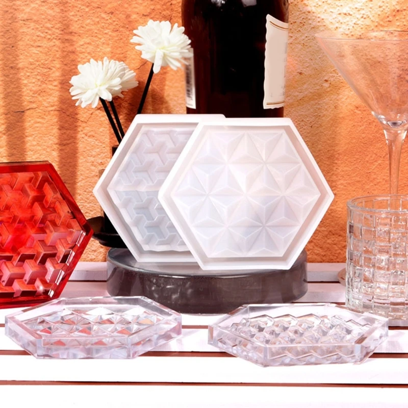 Molde resina hexagonal gemeotric, moldes silicone, bandeja armazenamento cola cristal diy para fazer placa