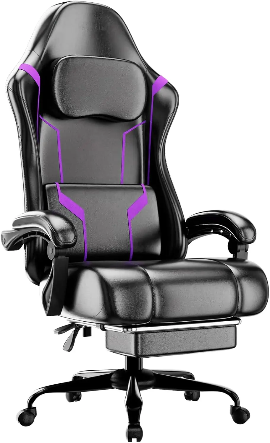 Ergonomic Gaming Chair with Pocket Spring Cushion and Footrest, Height Adjustable Swivel Computer Chair for Home Office, Purple