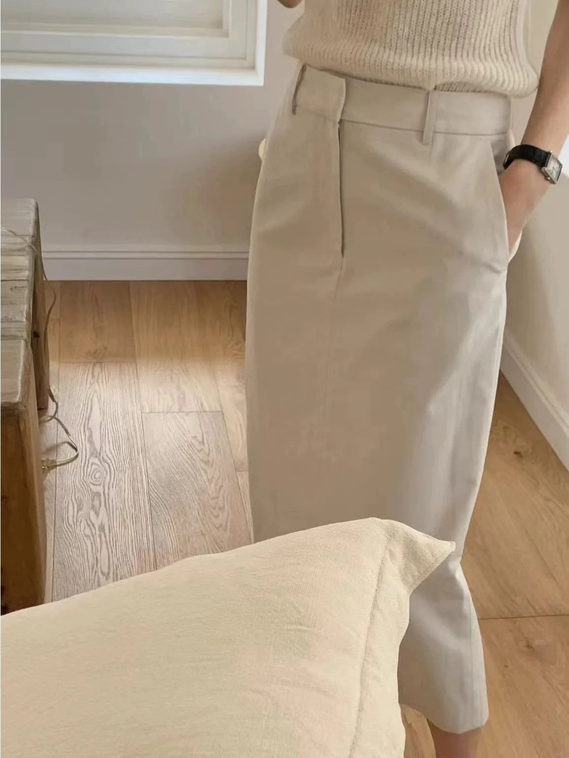 ارتفاع الخصر مستقيم الساق ميدي تنورة الصيف Dongdaou بسيطة تنوعا التخسيس ألف خط ميدي تنورة للنساء Faionable عادية S...