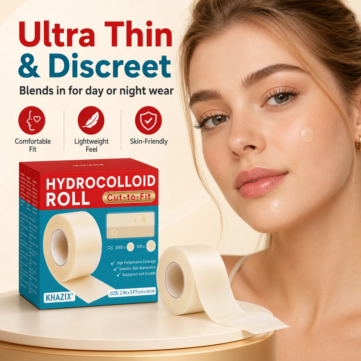 1roll Hydrocolloid Acne Patch Roll, DIY Cut-to-Size Pimple Cover Tape, Invisible Waterproof Face Blemish Sticker