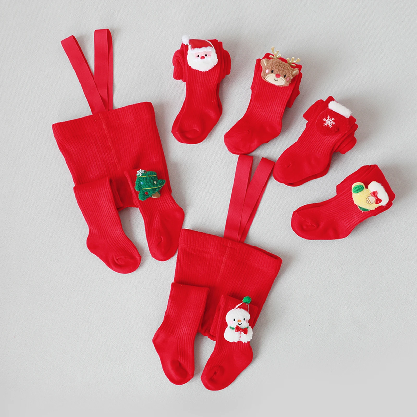 Infant Baby Girls Christmas Suspender Leggings Versatile Spring Autumn Full Length Elastic Tights Pantyhose Socks