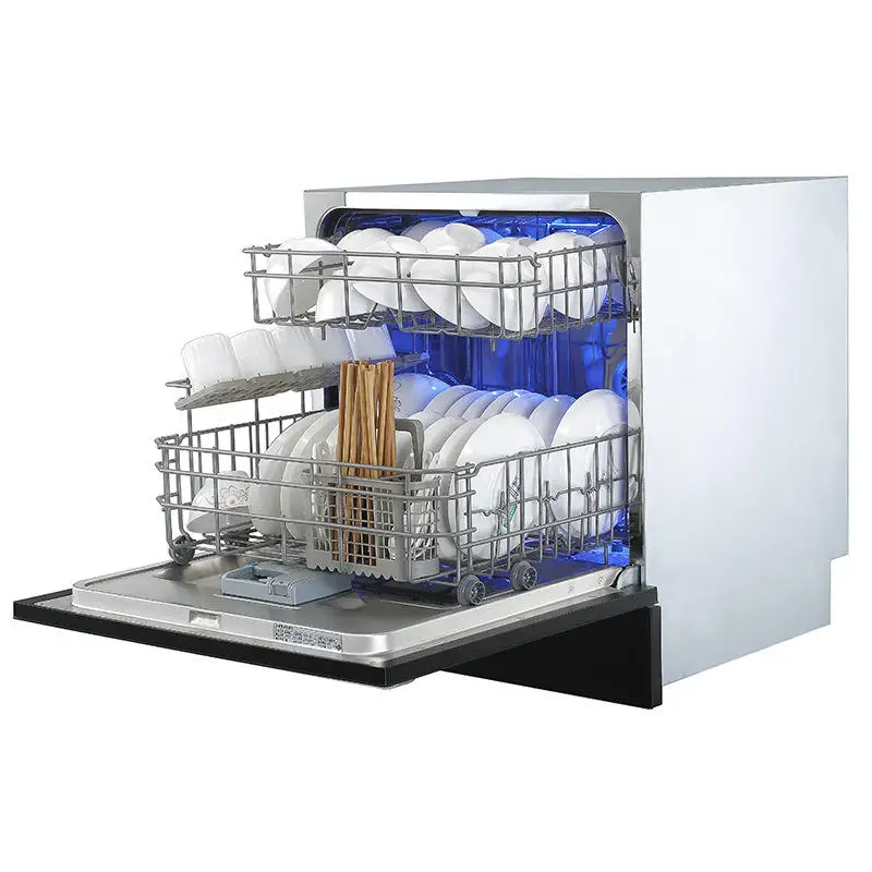 8 Place Settings Built-In Dishwasher, 304 Stainless Steel Fully Integrated Kitchen Dish Washer, 1850W High Temp Spray, 220V