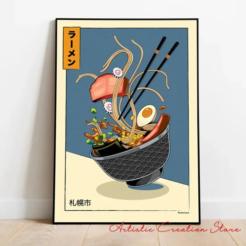 اليابانية الخاصة الغذاء الملصقات Taiyaki رامين تاكوياكي الكرتون قماش طباعة جدار صور لغرفة المعيشة غرفة المطبخ ديكور المنزل