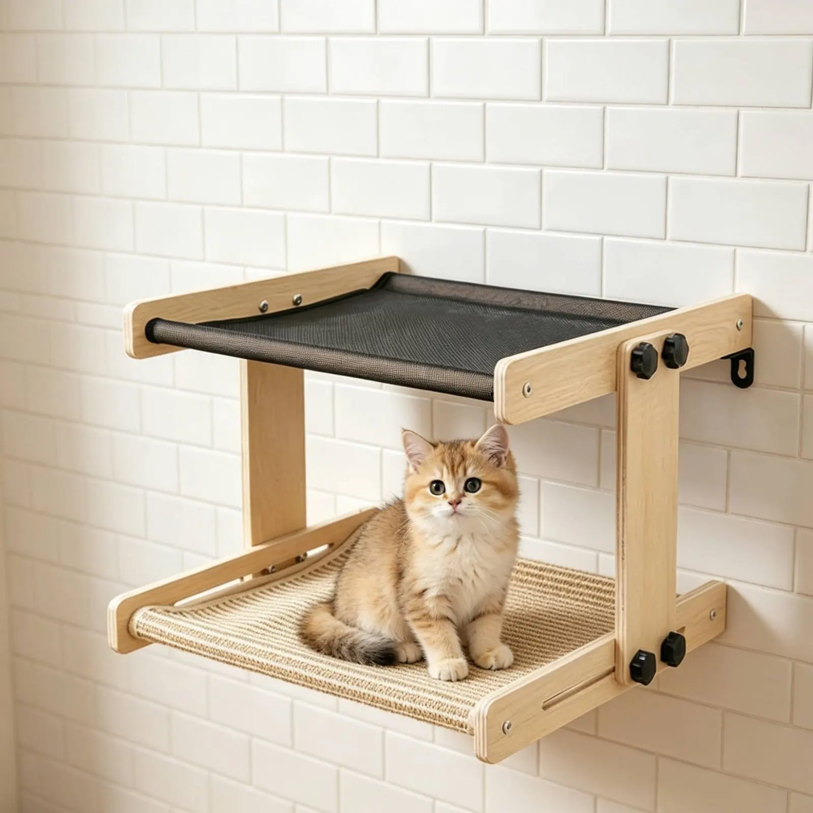 

Window Mounted Cat Bed Strong Load-Bearing Bunk Cat Window Perch Pet Supplies Easy to Clean Breathable Mesh for Balcony, Indoor