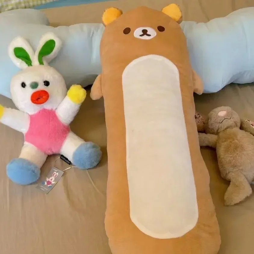Rilakkuma Long Body Hugging Pillow - Soft Fluffy Cylindrical Brown Bear Bolster Plush Cushion for Bedroom Sofa Decor Gift - view 2