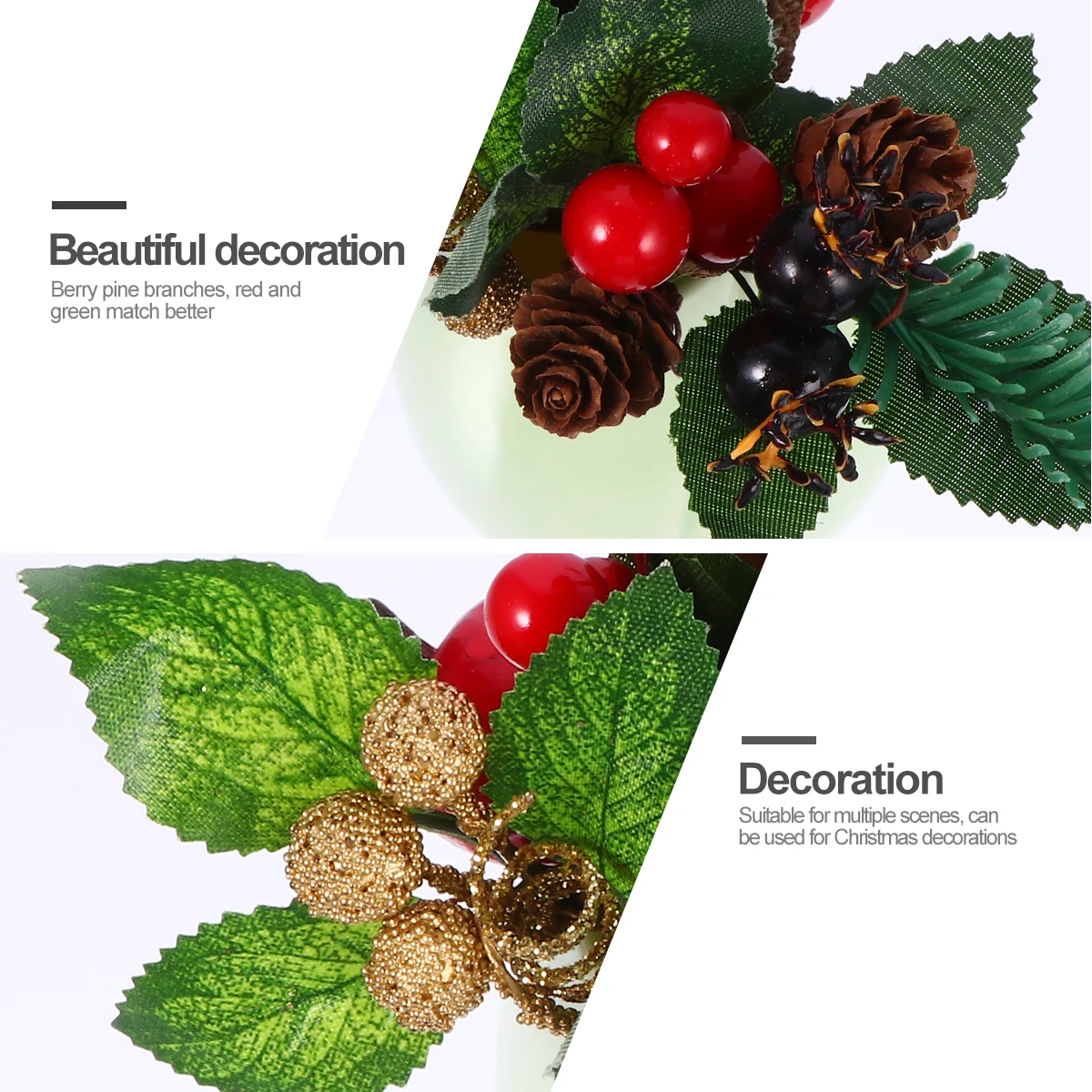 

5pcs Christmas Picks Artificial Pine Branch Fake Berries Pine Cones Decor Simulation Flower For Crafts Party Home Decoration
