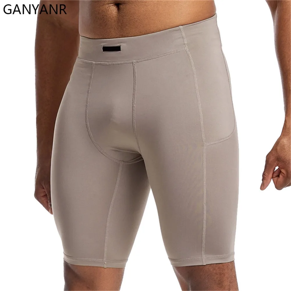 GANYANR mens running tights shorts with pockets Compression Cycling Yoga workout Leggings Football Sports gym basketball soccer