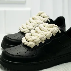 A pair of 8mm width laces hand-woven three-strand cotton rope color coarse cotton twist decorative laces