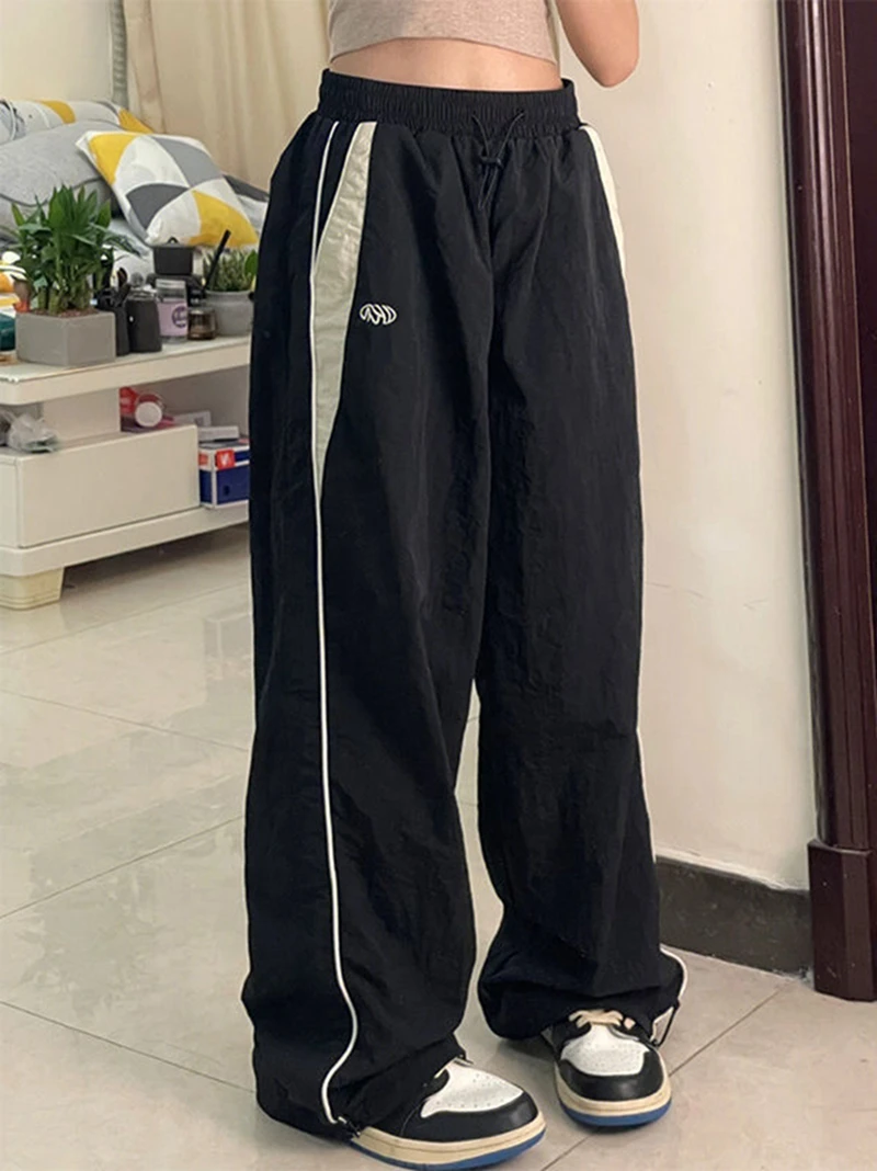 Y2k Women Wide Leg Cargo Pants Casual Streetwear Loose Drawstring Trousers Drawstring Sweatpants Female Vintage Baggy Joggers