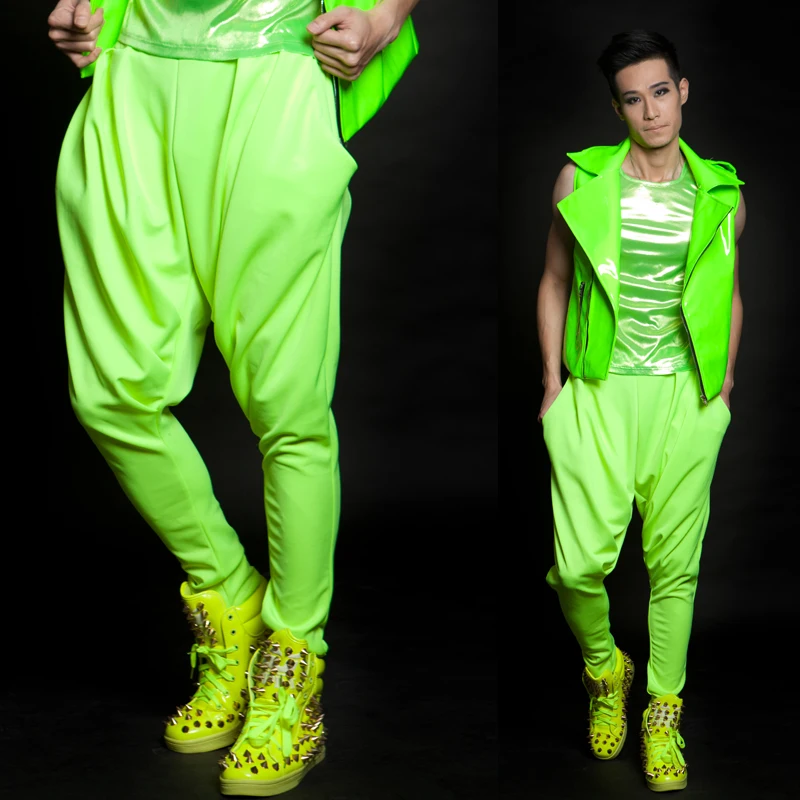 27-46 New Men Women's Clothing Hiphop stage Singer Dance Clothing Neon Series Harem Pants Casual Pants Plus Size Singer Costumes