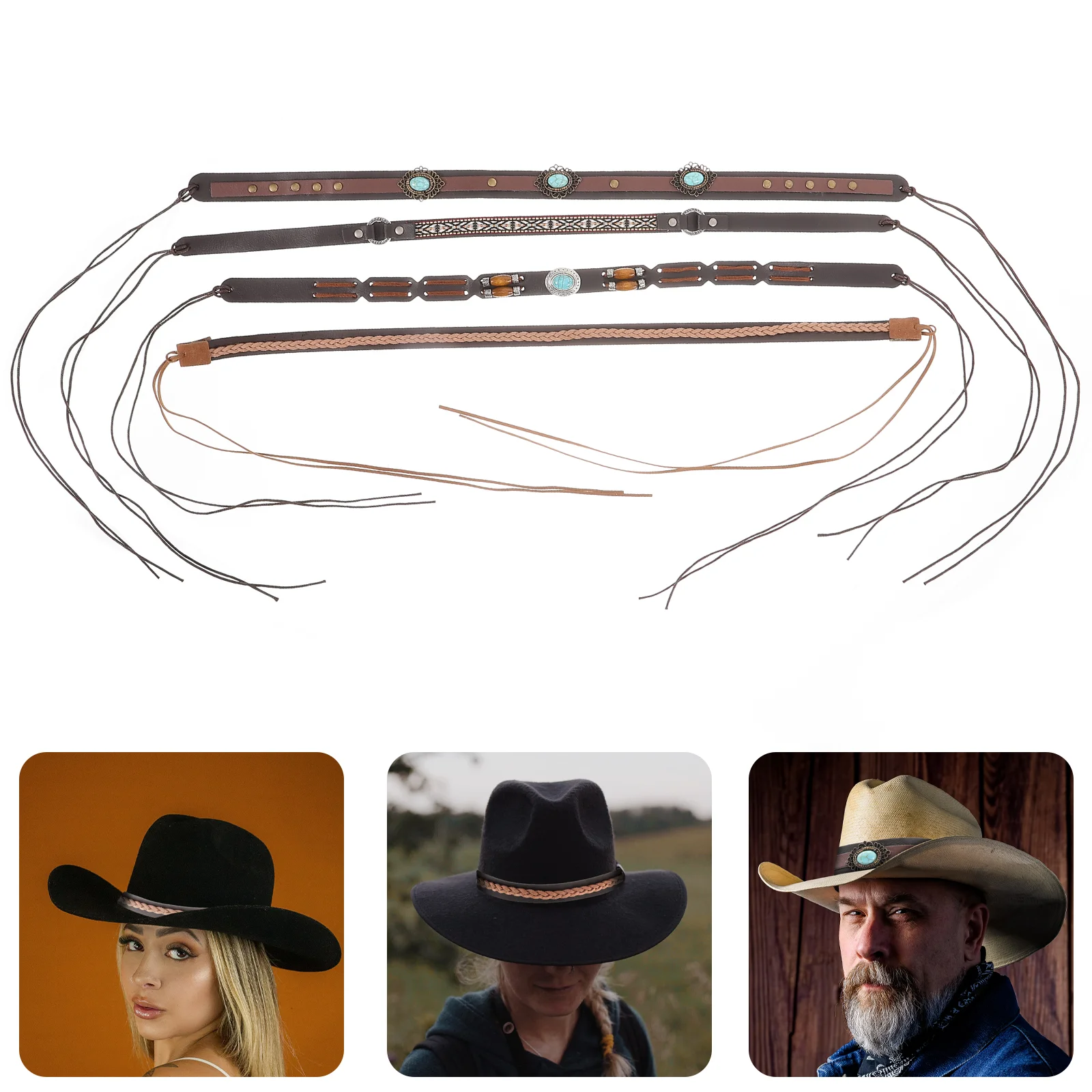 4 Pcs Universal Band Set Decorative Hat Straps for Women Men Straw Beach Hat Accessories Headwear Adornments