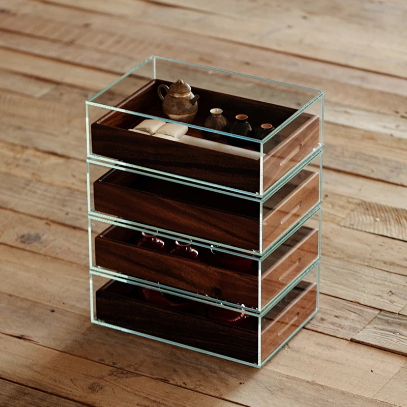 

Стоматологический шкаф из закаленного стекла из орехового дерева, новый китайский чайный сервиз, шкаф для хранения, периферийная полка Wenwan, витрина