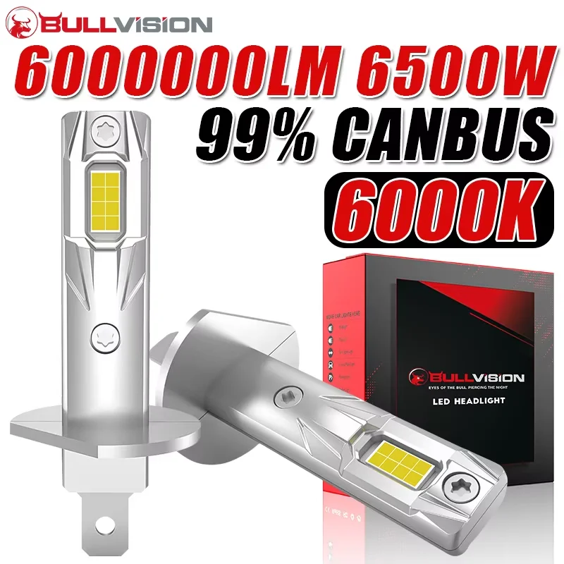 Bullvision H1 LED Headlight Bulbs CANBUS Lights Mini Lamp H1 1:1 CSP Wireless Fog Light Fanless Car LED Plug&Play 12V 24V 6000K