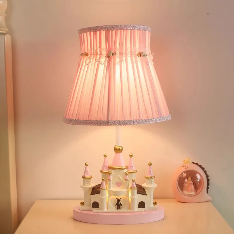 Princess Room Castle Table Lamps Pink Bow Fabric Castle Light Cute Warm Children's Room Bedside Girl Bedroom Decor Table Lights