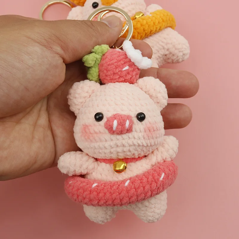 Gehäkeltes Frucht-Schwein Kreatives Cartoon-Schwein Schlüsselanhänger Handgemachter Tier-Anhänger Niedlicher Rucksack-Anhänger Geschenk – Detail 2