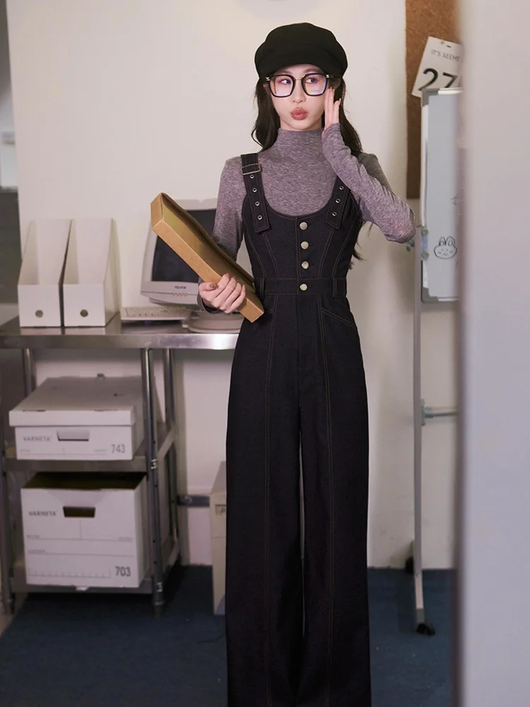 

Джинсовый комбинезон в винтажном стиле Berlin Academy, с высокой талией, прямые широкие штанины, весенняя новинка, женская мода, большие размеры