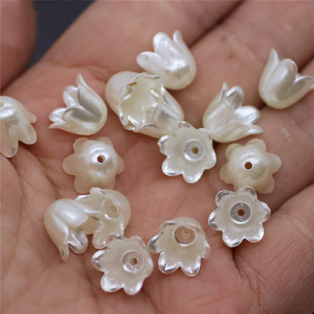 50PCS 9X11MM Imitation Pearl Material Flower Shape Beads For Handmade Crafts Jewelry Decoration Making Acrylic Stamen Beads