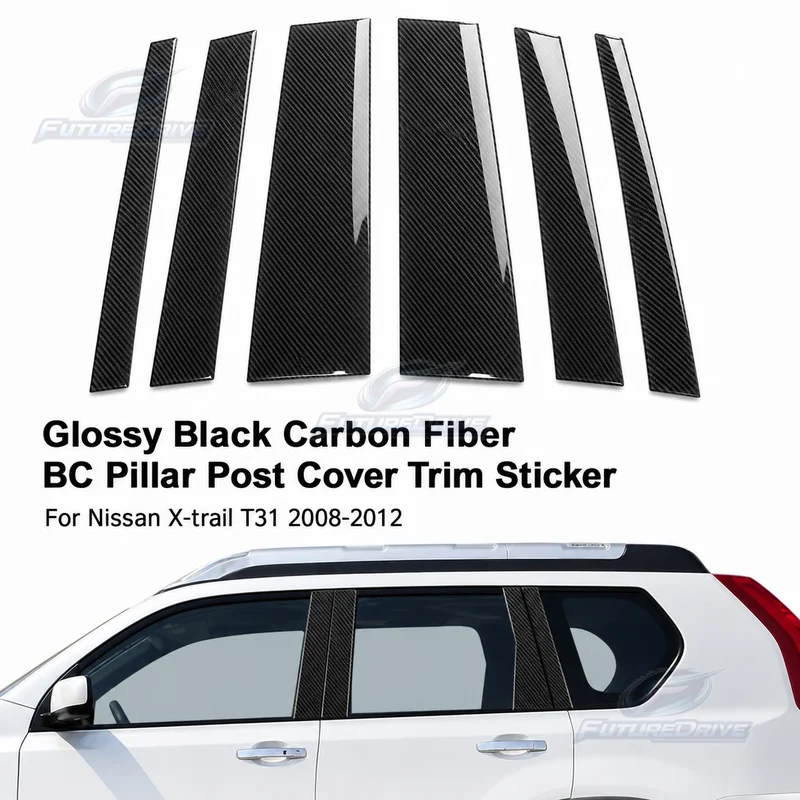 8Pcs Glossy Black Carbon Fiber Car Door Window BC Pillar Post Cover Trim Sticker For Nissan X-Trail T31 2008-2012 Parts