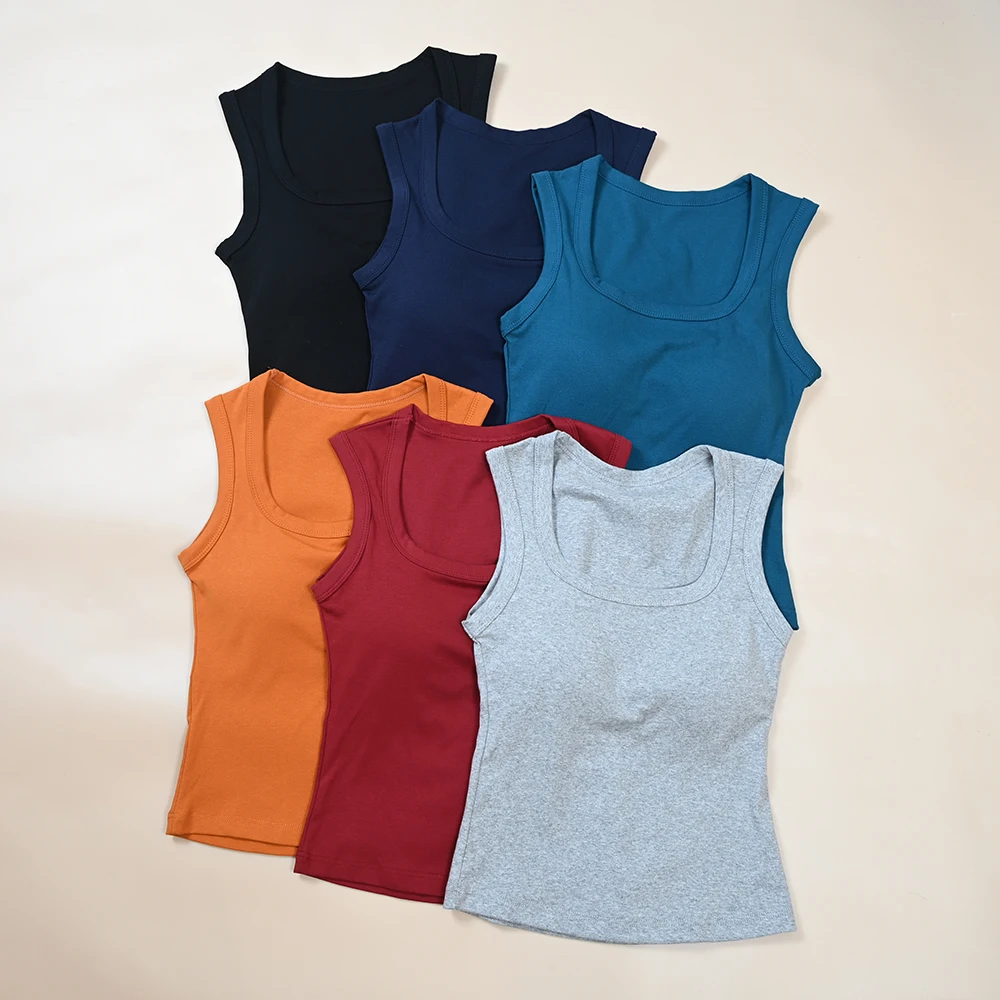 

Basic Pure Color Square Collar Vest Women's Csole Underwear with oulder Strap Chest Pad Cotton Blend Casual Top