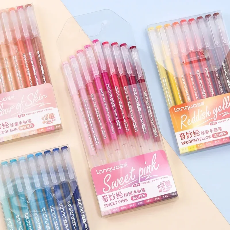 

9pcs/set Multi-Color Pen Large-Capacity Color Handbook Pen Set Morandi Color Student Marker Pen Art Painting Stationery