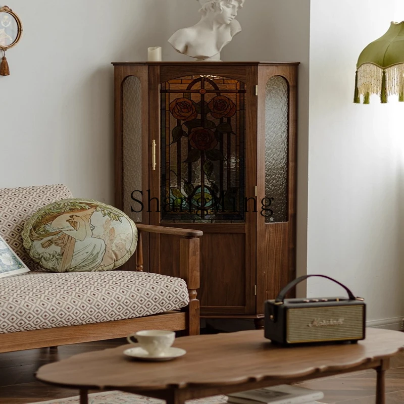 

ZYY retro rose corner cabinet black walnut living room corner corner triangular storage cabinet