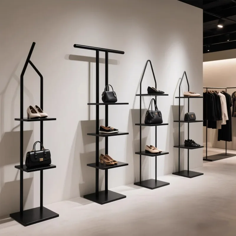 

Clothing store display rack, shoe bag display floor rack, multi-layer shelf, wrought iron paint display cabinet